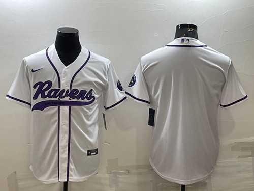 Mens Baltimore Ravens Blank White With Patch Cool Base Stitched Baseball Jersey